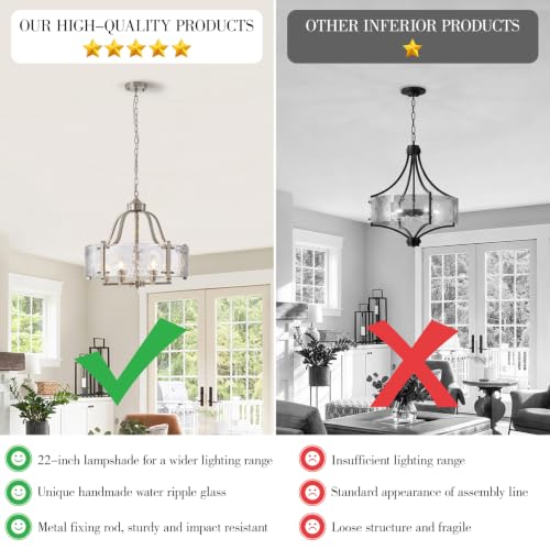 22'' Brushed Nickel Textured Glass Chandelier for Dining Room Light Fixture (Brushed Nickel / 22 Inch)