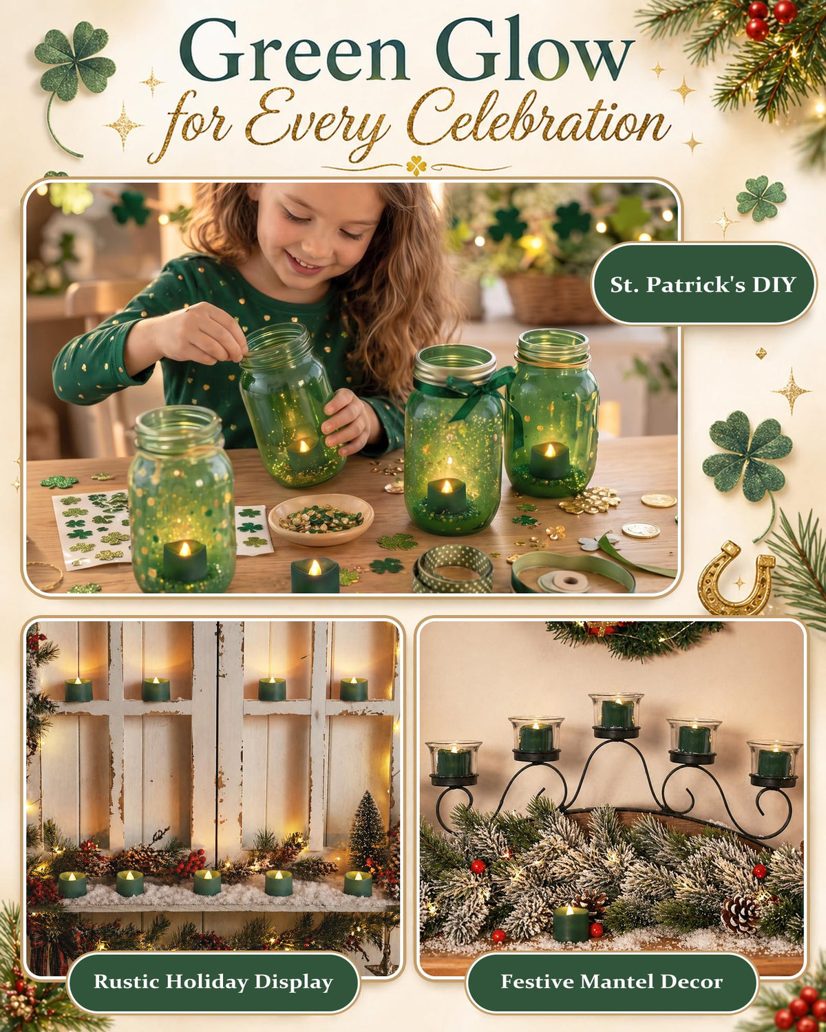 Green Flameless Battery Tea Light Candles - 50 Pack