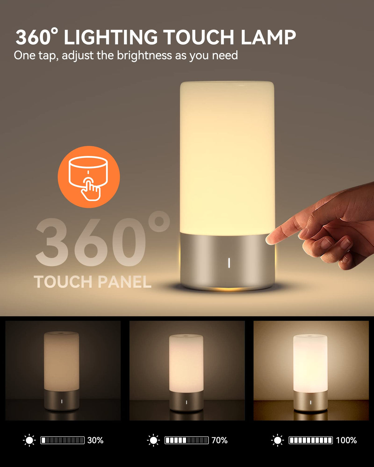 Table Lamp [Advanced] Bedside Touch Control Lamp for Bedroom 3 Level Dimmable Warm White Lights with 256 RGB Color Mode Modern Deisgn Smart Nightstand Desktop LED Lamps Portable for Read (Gray)
