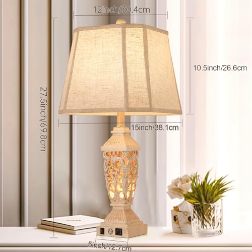 27.5" Touch Control Traditional Table Lamp Set of 2 with USB A+C (Wash White / 27.5")