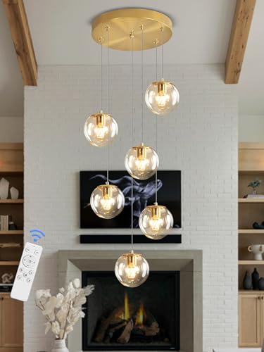 6 Light LED Staircase Modern Glass Globe Pendant Light Gold Chandeliers Large Chandeliers for High Ceilings (Gold-Clear / Globe 6-Light)