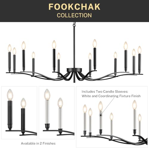 53in Black Living Room Chandelier 12 Light Large Foyer Chandelier (Black / 52.7 inch)