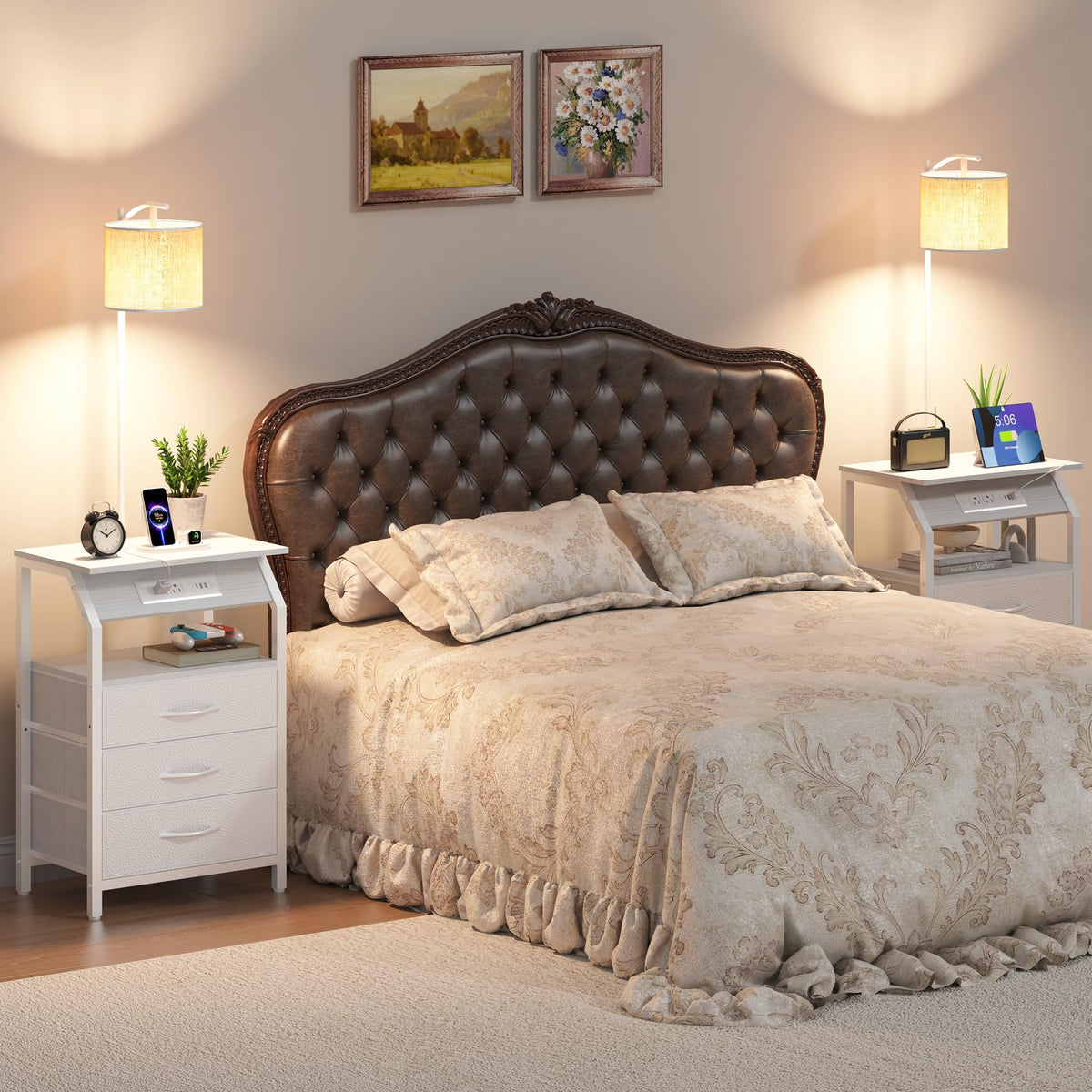 Floor Lamp with Table (White 3 Drawers)