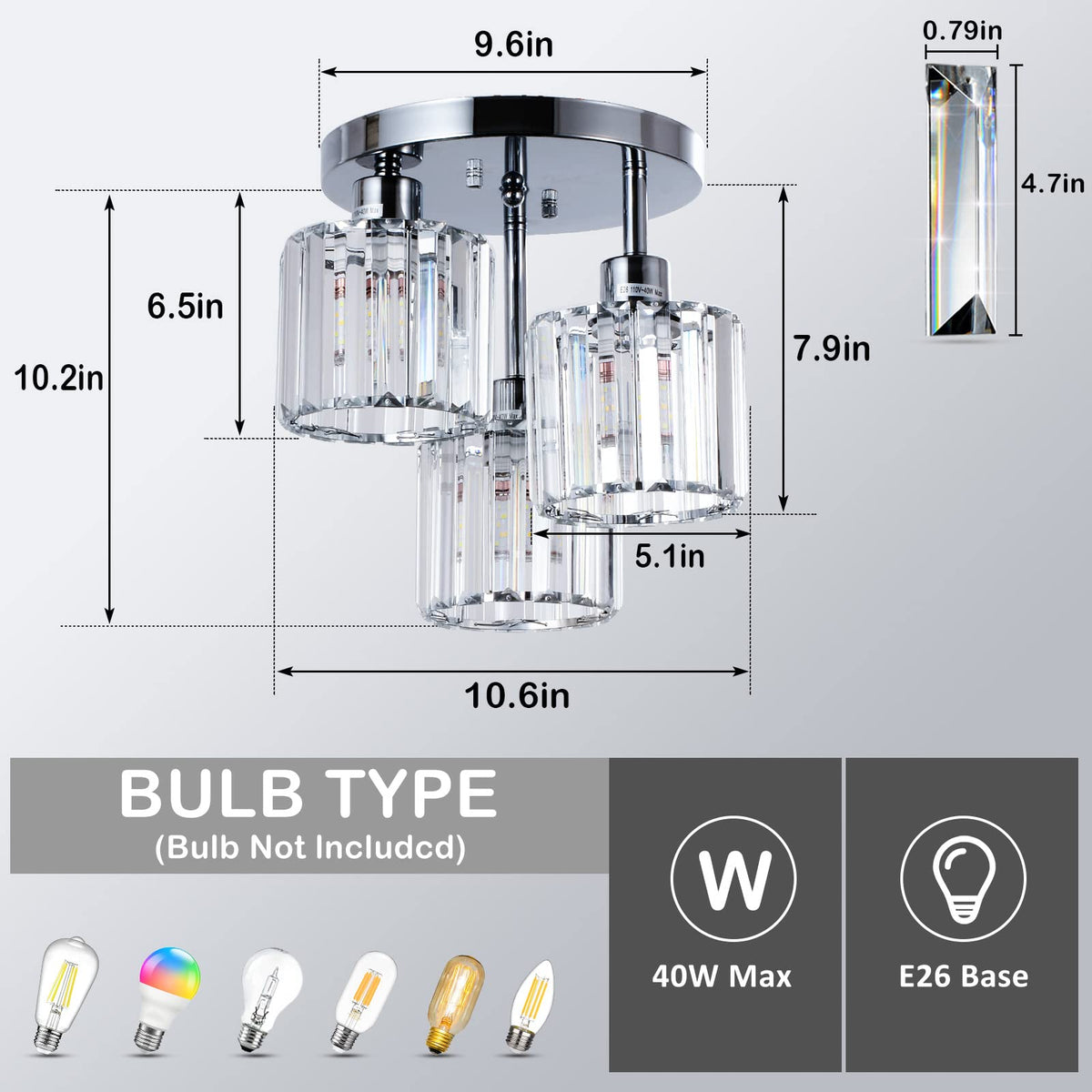 Semi Flush Mount Ceiling Light (Chrome)
