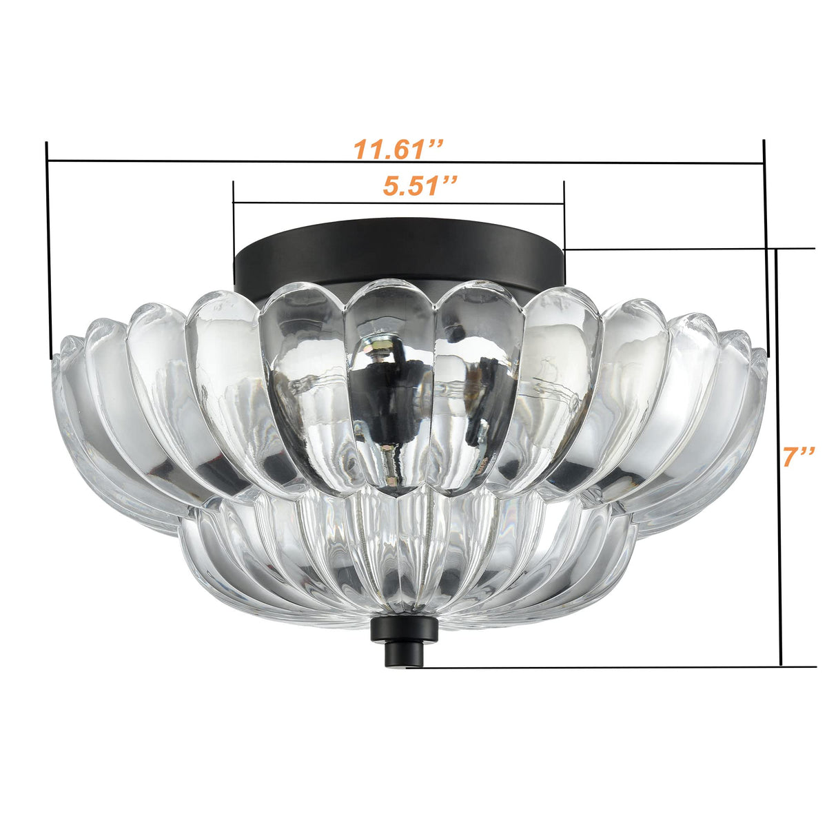 Modern Black Ceiling Light Traditional with Scalloped Clear Glass (Black-clear glass)