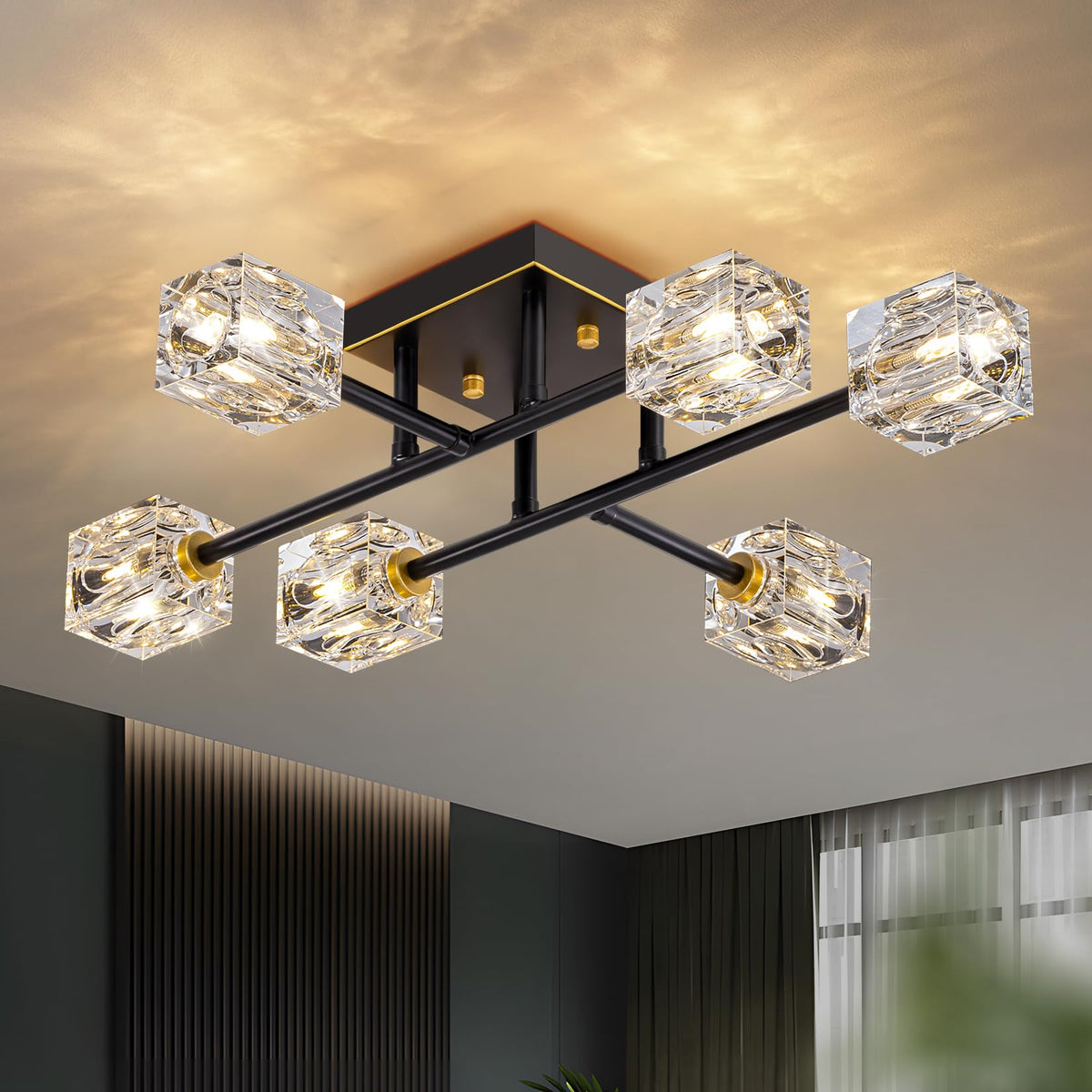 Semi Flush Mount Ceiling Light Fixture (Black+Gold(6lights) / 23.6inch)