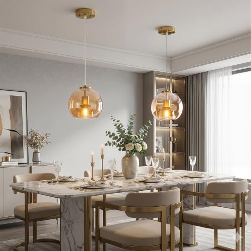 Amber Glass Pendant Lights Kitchen Island (Amber(7.87 in) / 2-Pack)