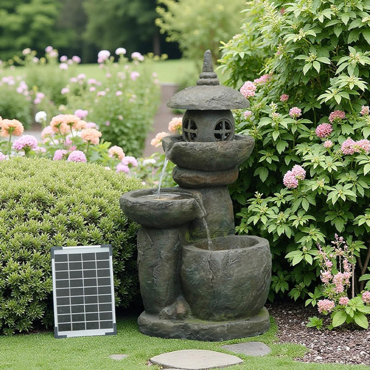 31.5" Solar Zen Pagoda Fountain (31.5"h-gray)