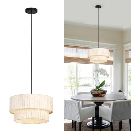 18" Modern Double Drum Fabric Pendant Light