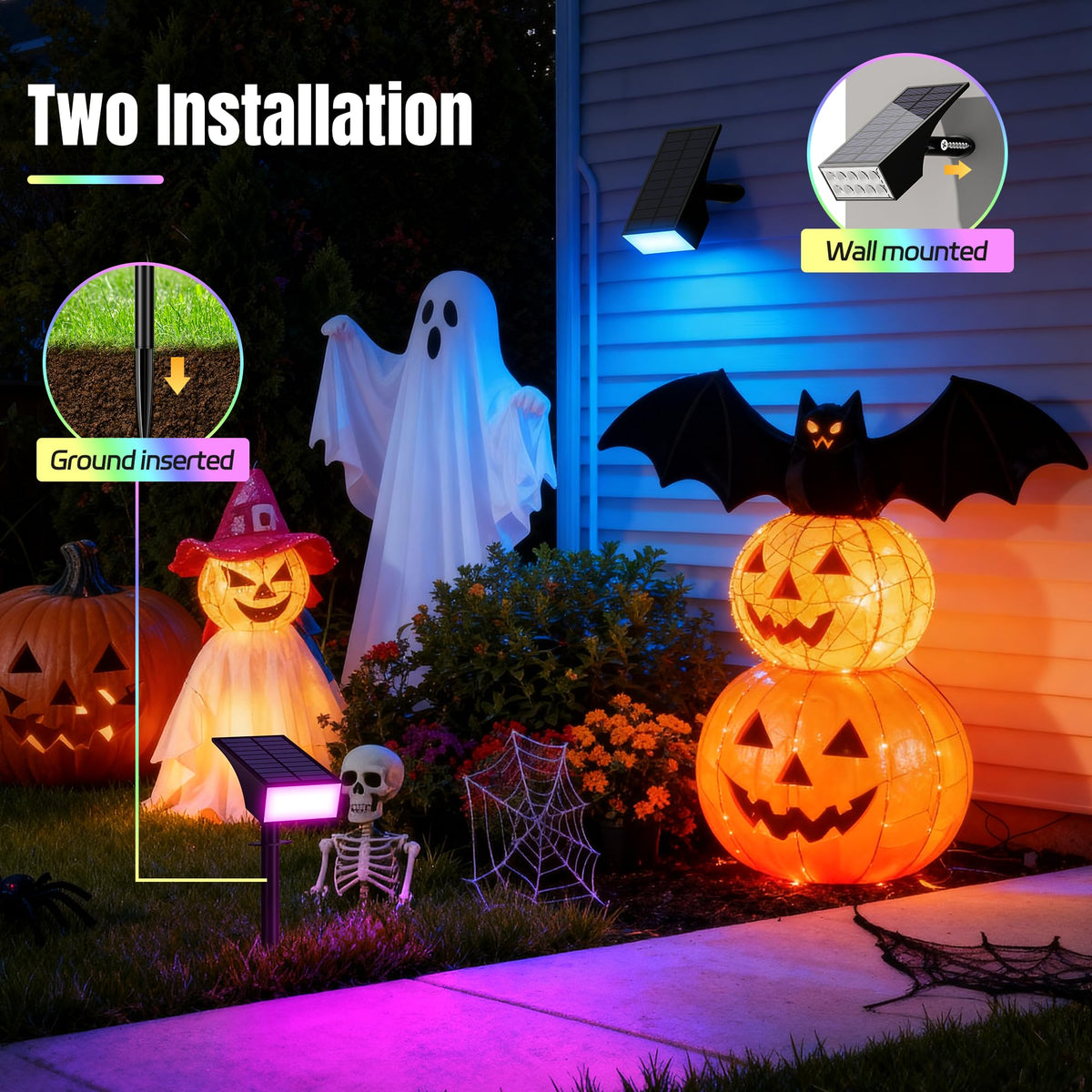 Solar Spot Lights Outdoor Color Changing 12 Pack Halloween Spotlight (RGB (Red, Green, Blue) / 12 Pack)