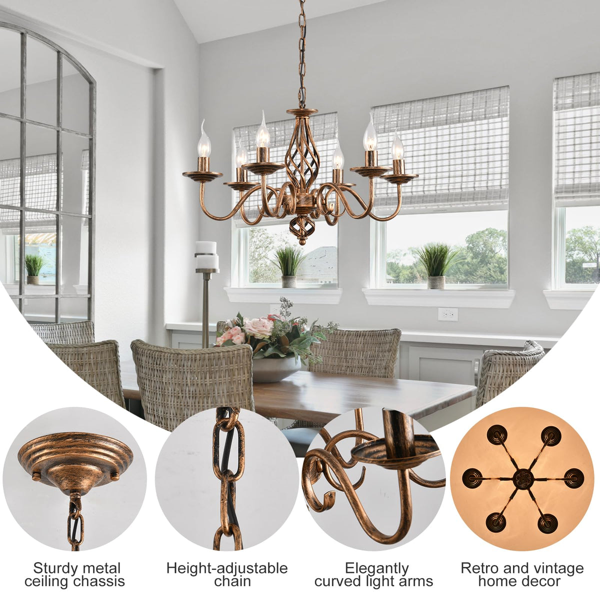 6 Light French Country Chandelier (Bronze3/6-Light)