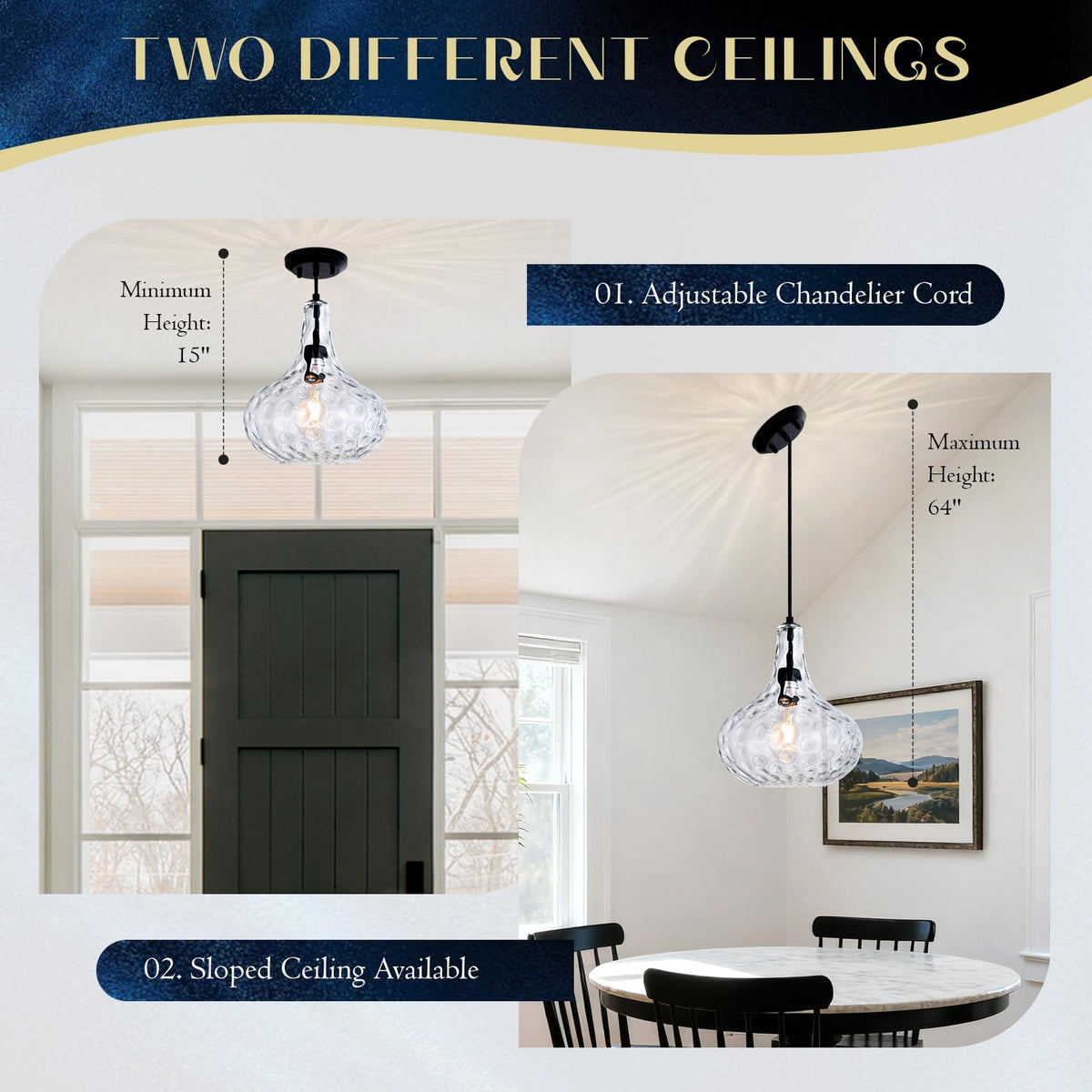 11" Black Hammered Glass Pendant Light (Black)
