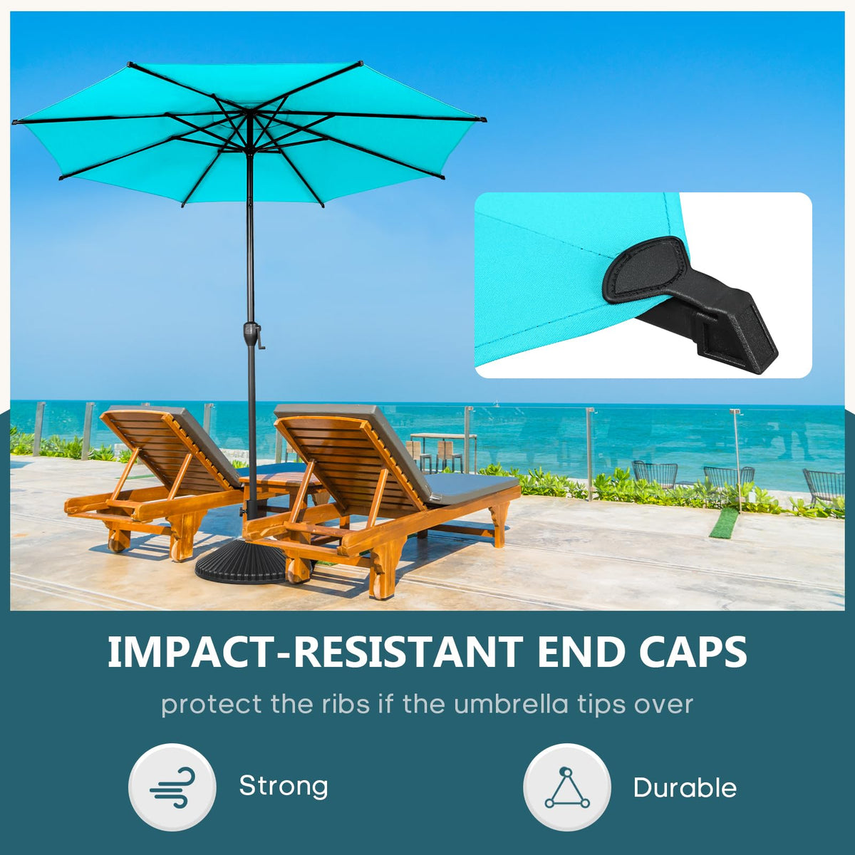 9FT Lyon Outdoor Patio Umbrella Outdoor Table Umbrella with Push Button Tilt and Crank Market Umbrella 8 Sturdy Ribs UV Protection Waterproof for Garden Deck Backyard Pool (9 FT(8 Ribs) / Turquoise)