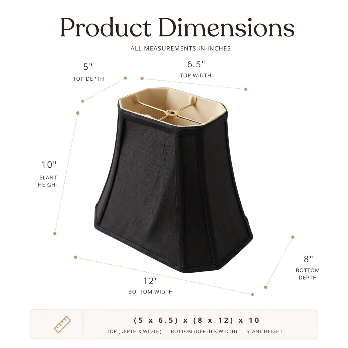 BSO-710-12BLK/GL-2 Rectangle Cut Corner Basic Lamp Shade, (5x6.5) x (8x12) x 10, Black with Gold, 2-Pack ((5x6.5) x (8x12) x 10 / Black - 2 Pack)