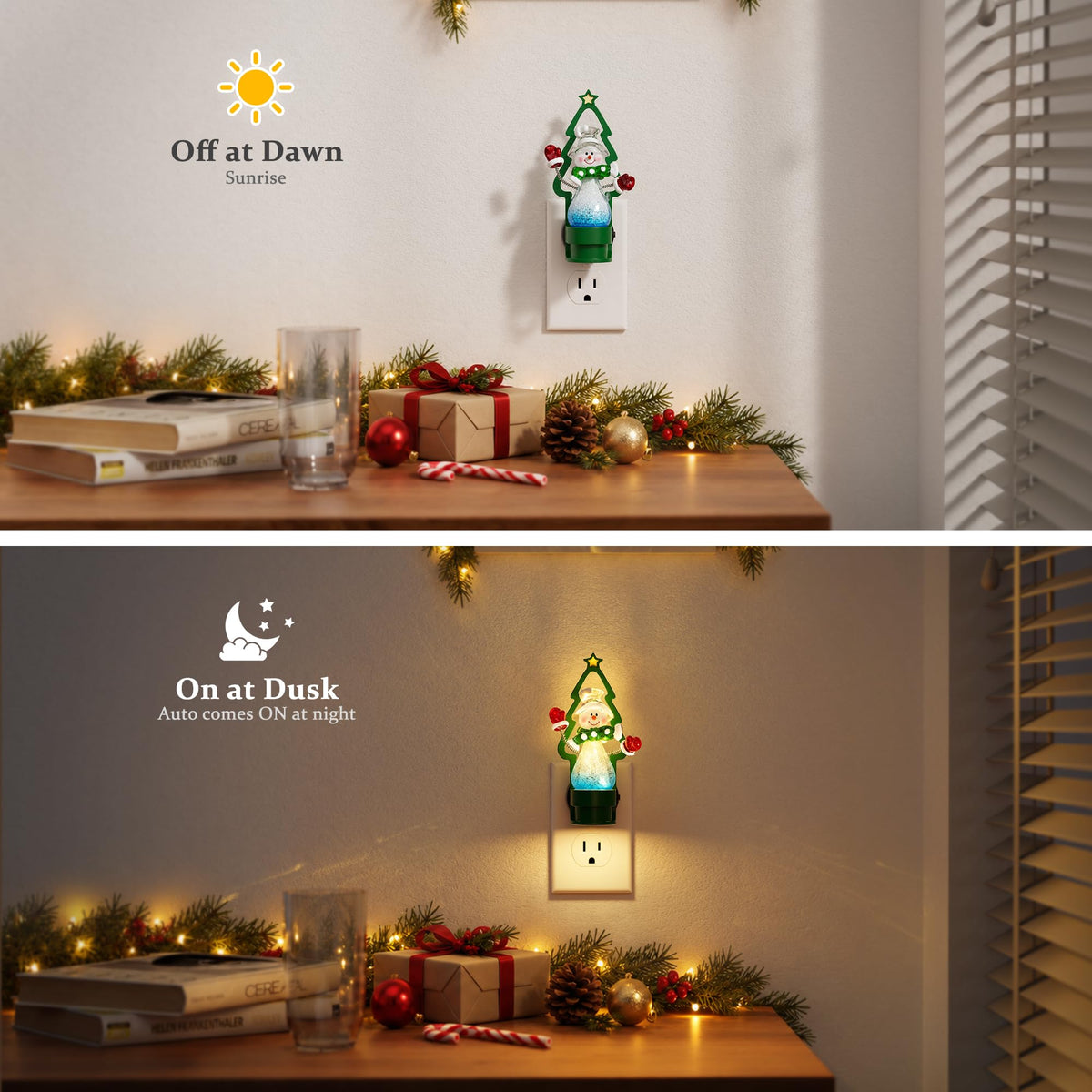 Christmas Snowman & Green Tree Night Lights Plug into Wall (Christmas Tree - RGB / 1 Pack)