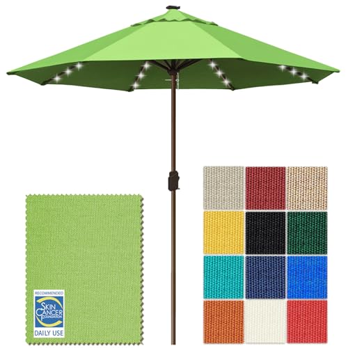 USA 10-Year-Non-Fading 10ft Market Patio Umbrella, Commercial Grade Table Sun Umbrella with 80 Solar LED Lights, Crank Open, Windproof & UPF 50+ UV Protection for Garden, Deck, Pool, Backyard, No Tilt, Macaw Green (Macaw Green / 10FT(Single Vent No Tilt))