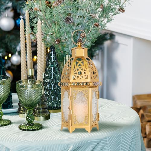 Moroccan Lanterns Decorative Indoor & Outdoor (Large / Golden - 11''h)