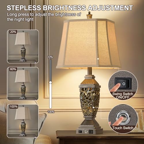 27.5" Touch Control Traditional Table Lamp Set of 2 with USB A+C (Taupe Gold-10 / 27.5")