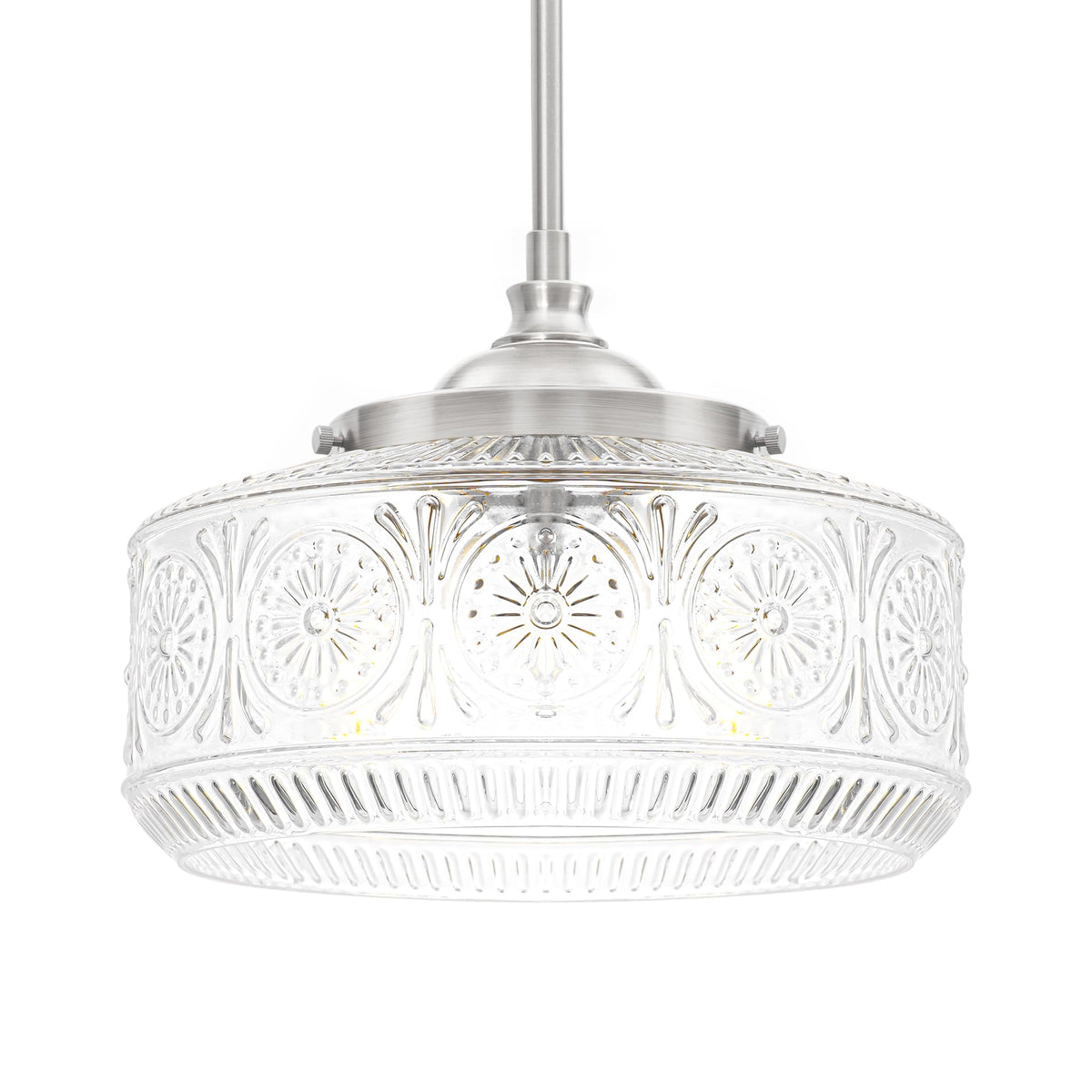 Brushed Nickel 3 Light Pendant Light for Kitchen Island with Etched Glass (Nickel+Clear Glass / 11.8in)
