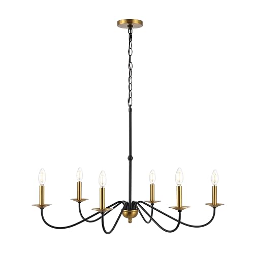 Wicklow 6 Light Farmhouse Chandelier 34.75" (Brass Gold/Black / 34.75" 6-Light)