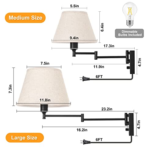 Dimmable Wall Sconce Plug in (Beige / Large)