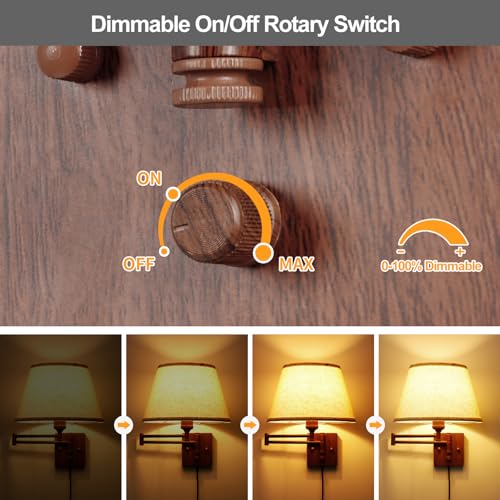 Dimmable Wall Sconce Plug in (Walnut color / Large)