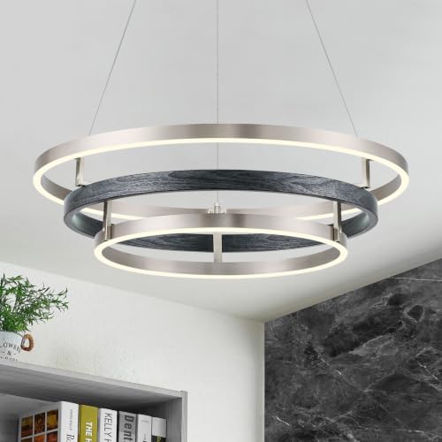 3 Ring LED Chandelier Modern Chandeliers Black Brushed Nickel Dimmable 24'' (Black Nickel / 24 inch)