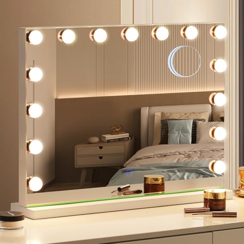 Hollywood Vanity Mirror with Lights (Matte White / 18"L x 23"W)