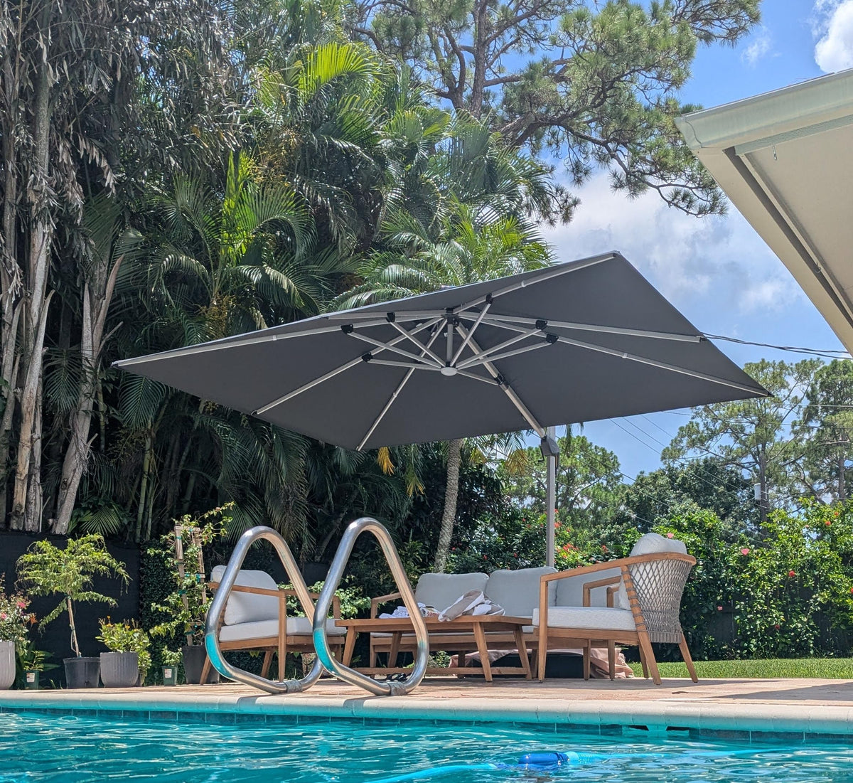 Cantilever Umbrella 10' X 13' Double Top Solar LED Light (Grey / 10' X 13')
