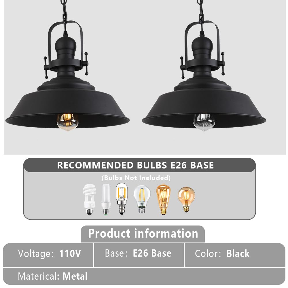 14" Farmhouse Black Pendant Light for Kitchen Island (Black)