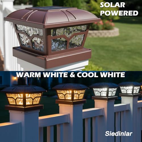 Solar Post Cap Lights Outdoor 2 Modes (Brown / 2 Pack)