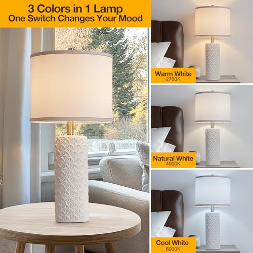 27" Farmhouse Table Lamp Set of 2 for Living Room Bedroom (White3 / 27")