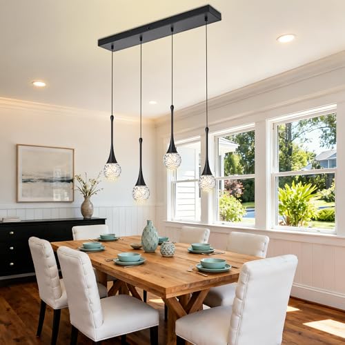 4 Light Modern Crystal Black Chandelier (Black / Rectangle Pendant 4-Light)