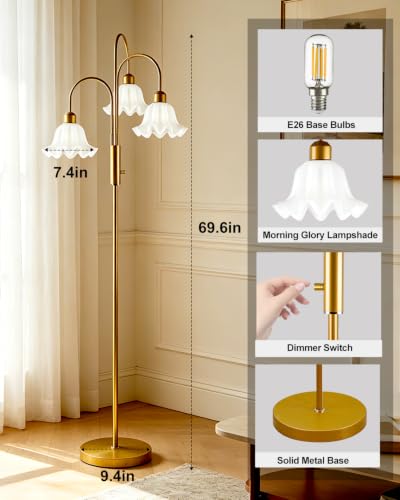 70IN Flower Floor Lamp for Living Room (3F-D_Gold)