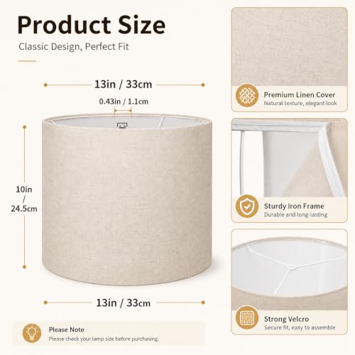 Drum Beige lamp shades for table lamps (Beige + Harp stands / 13x13x10 inch-1 Pack)