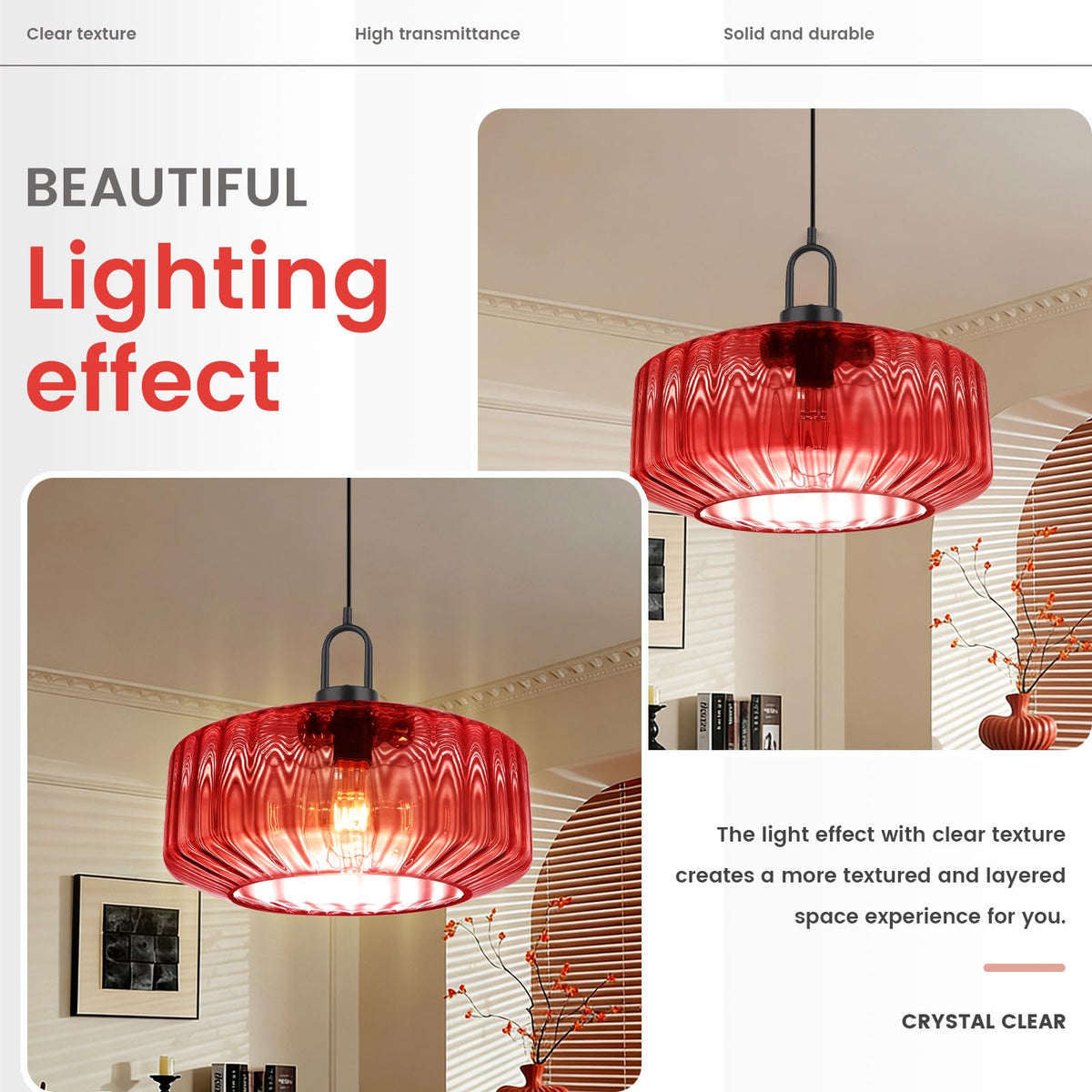 Large Water Glass Globe Pendant Light KItchen art deco Pendant Light (13.7″Red)