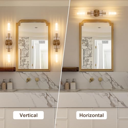 Brass Gold 2 Light Knurled Wall Sconce (Brass-Vertical Striped / 24.4″-2 Pack)