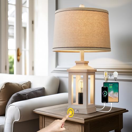 Farmhouse Table Lamps for Living Room 23.75" Bedroom Nightstand Lamps White (White)