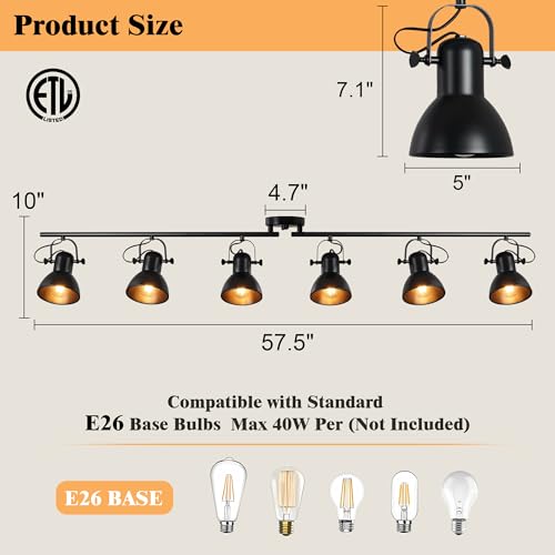 6 Light Kitchen Track Lighting Rotatable Heads for Farmhouse Island (6 Light)