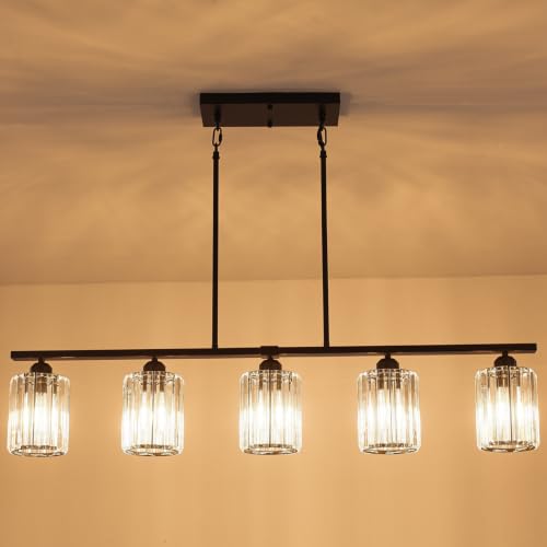 Crystal Linear Chandelier Modern Dining Room Light Fixtures Over Table