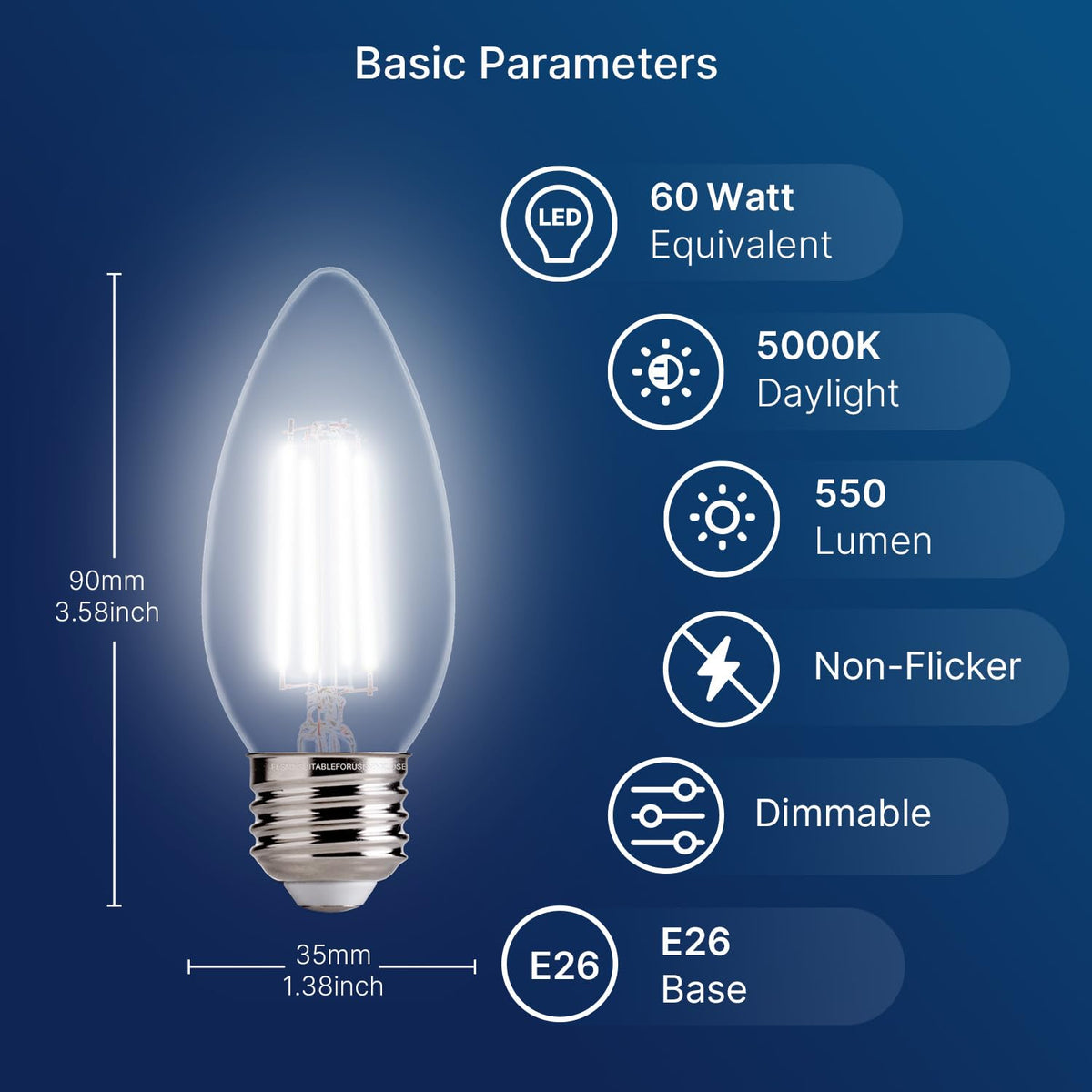 B11 E26 LED Chandelier Light Bulbs (60w Daylight 550lm / 48 Count (Pack of 1))