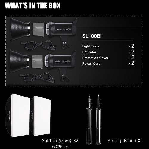 SL100Bi 2 Light Kit 100W Continuous LED Video Light bowens mount photography lighting with Softbox Light stand for video recording