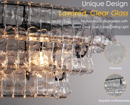 54 Inch Large Rectangular Black Chandelier for Dining Room (Black(Clear Glass) / Rectangle L54'')