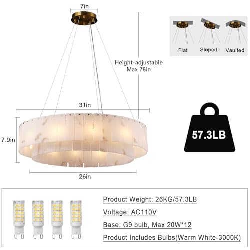 Alabaster Round Chandelier (2-Gold-31in / 31 in)