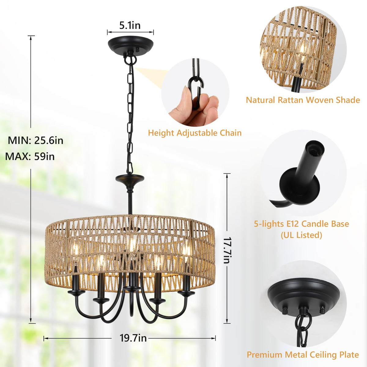 Modern Farmhouse Chandelier Light Fixtures (Black)