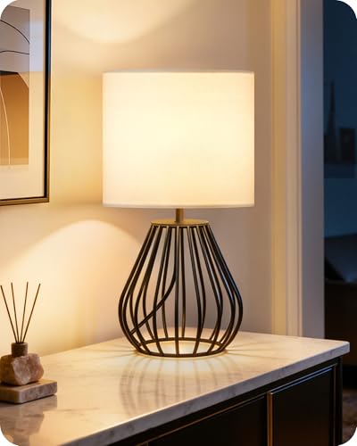 Small Table Lamp for Bedroom (White + Black)