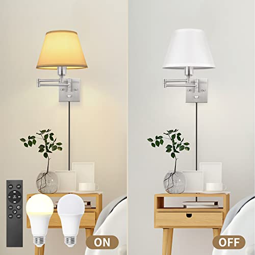 Wall Sconces Plug in (White-Remote / Medium)