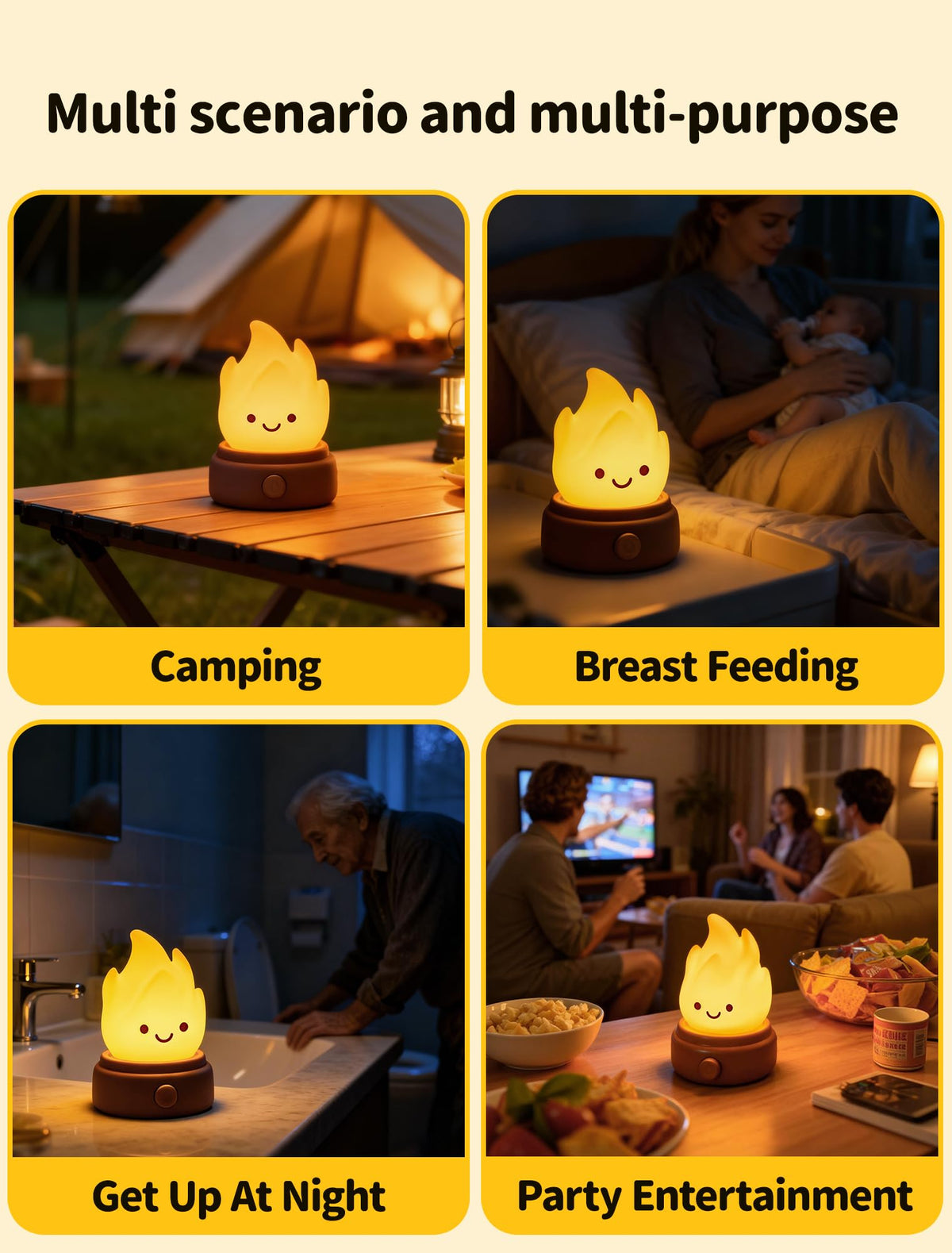 Campfire Night Light with 6 White Noise (New Flame-White Noise)