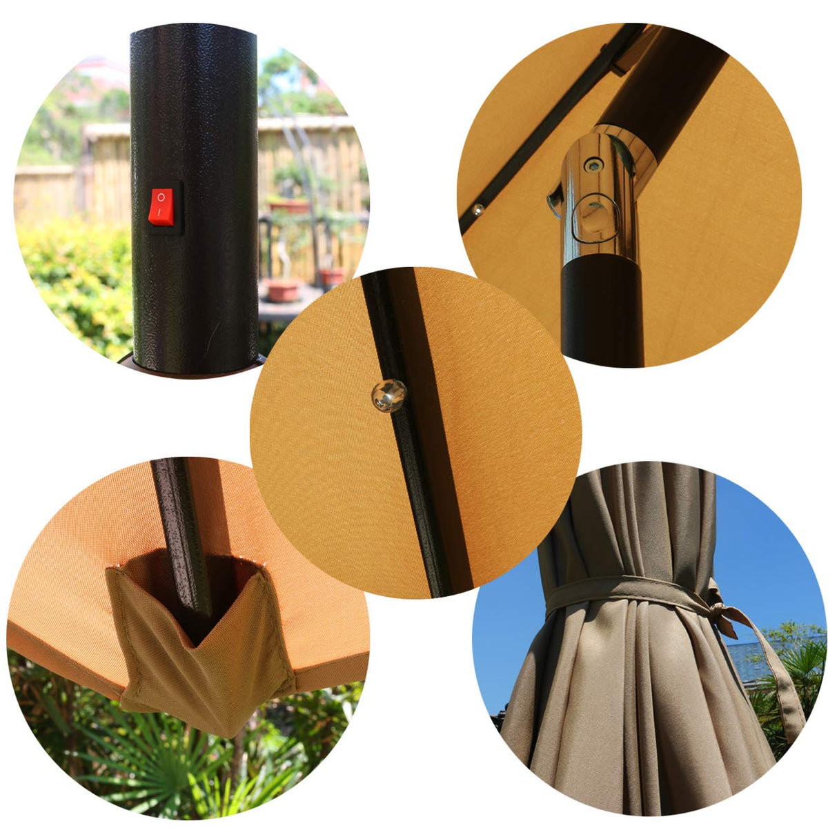 9' Solar LED Patio Umbrella (Light Tan)