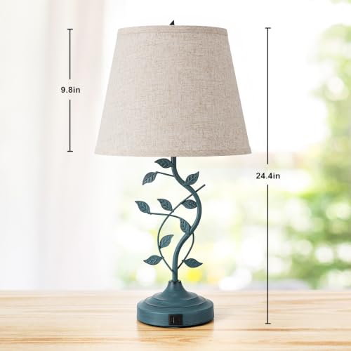 Touch Lamps for Nightstand (7-Beige Shade & Green Base)